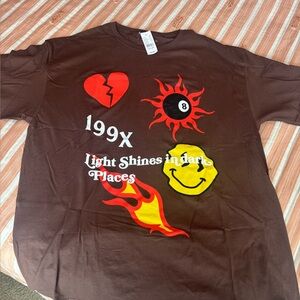 PacSun Brown Graphic Tee with Red and Yellow Accents